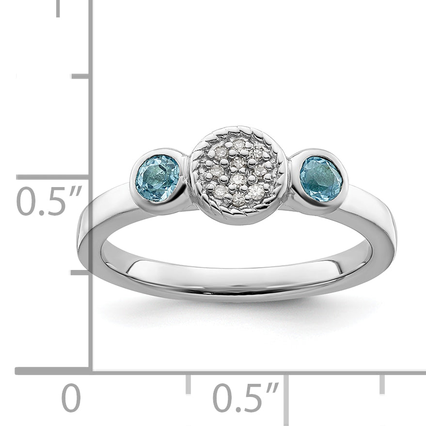 Sterling Silver Stackable Expressions Dbl Round Blue Topaz & Dia. Ring