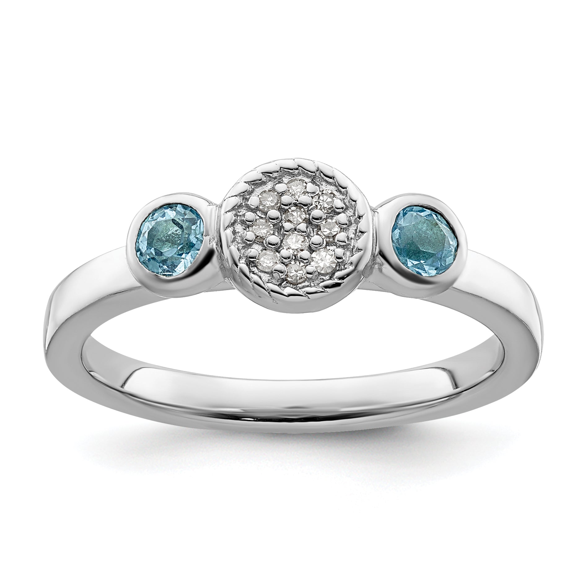 Sterling Silver Stackable Expressions Dbl Round Blue Topaz & Dia. Ring