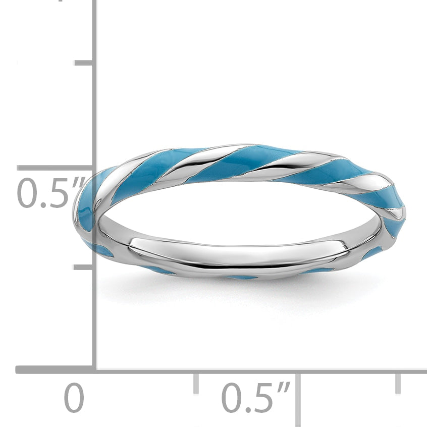 Sterling Silver Stackable Expressions Twisted Blue Enameled Ring