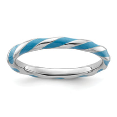 Sterling Silver Stackable Expressions Twisted Blue Enameled Ring