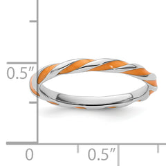 Sterling Silver Stackable Expressions Twisted Orange Enameled Ring