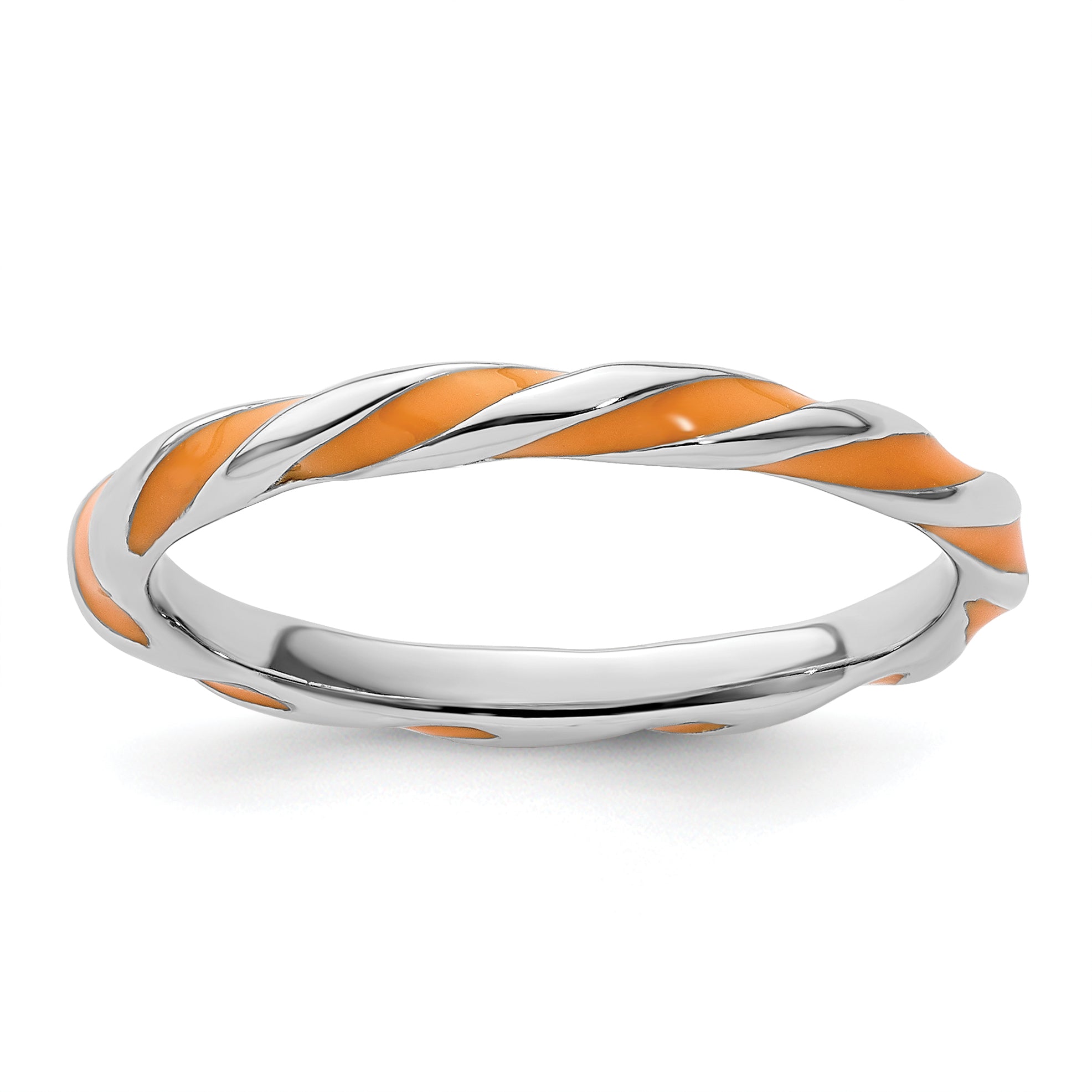 Sterling Silver Stackable Expressions Twisted Orange Enameled Ring