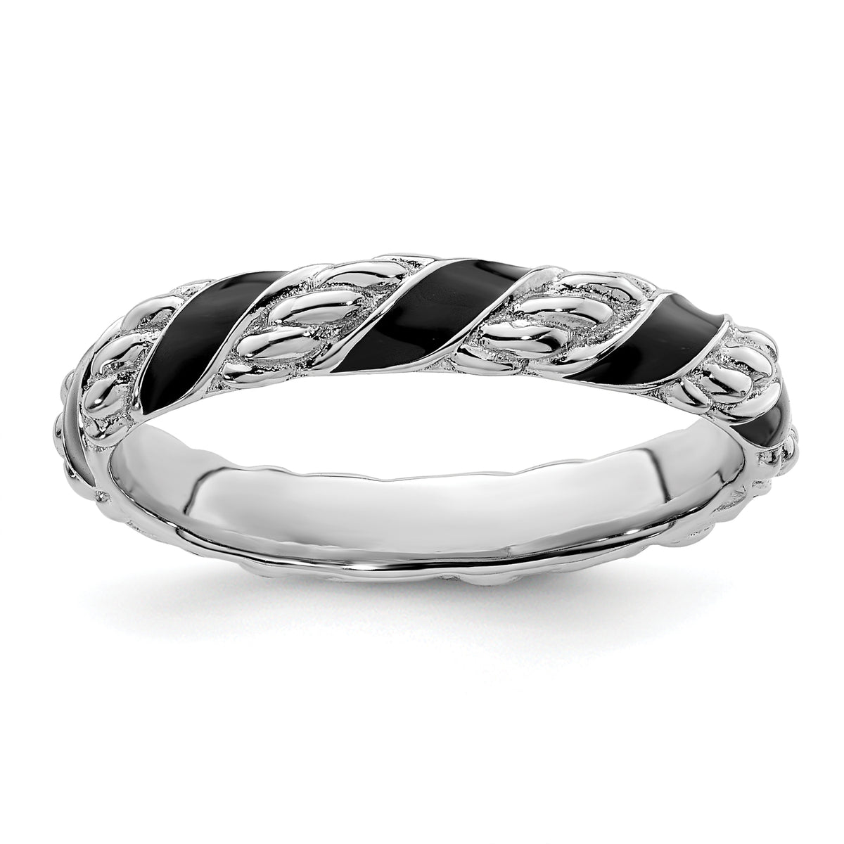 Sterling Silver Stackable Expressions Polished Black Enameled Ring