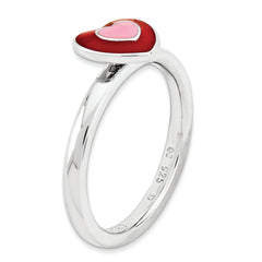 Sterling Silver Stackable Expressions Polished Enameled Hearts Ring