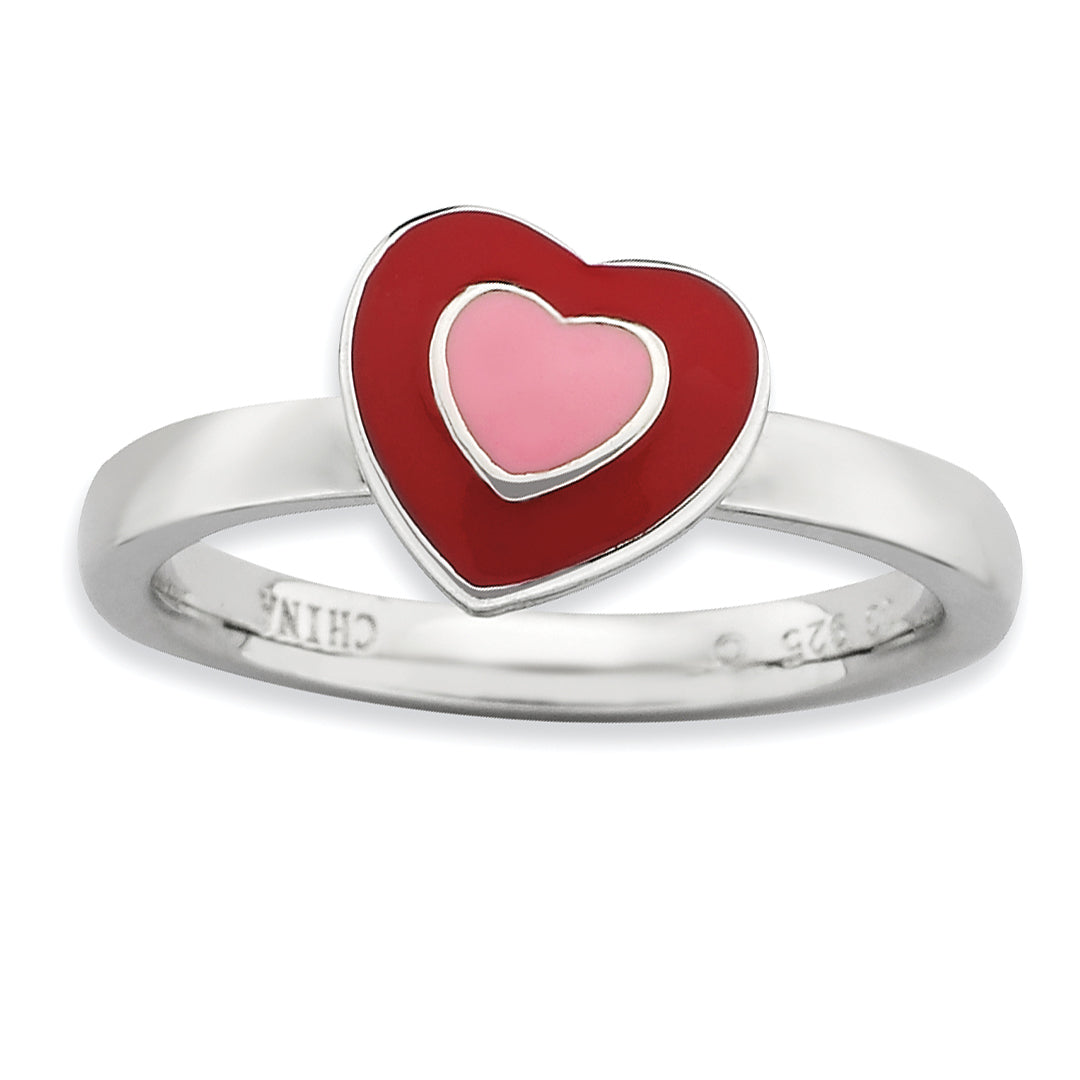 Sterling Silver Stackable Expressions Polished Enameled Hearts Ring