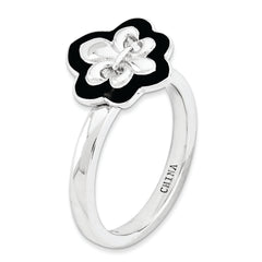 Sterling Silver Stackable Expressions Polished Enameled Fleur De Lis Ring