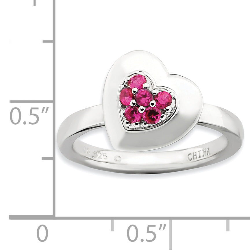 Sterling Silver Stackable Expressions Polished Created Ruby Heart Ring