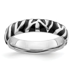 Sterling Silver Stackable Expressions Polished Enameled Animal Print Ring