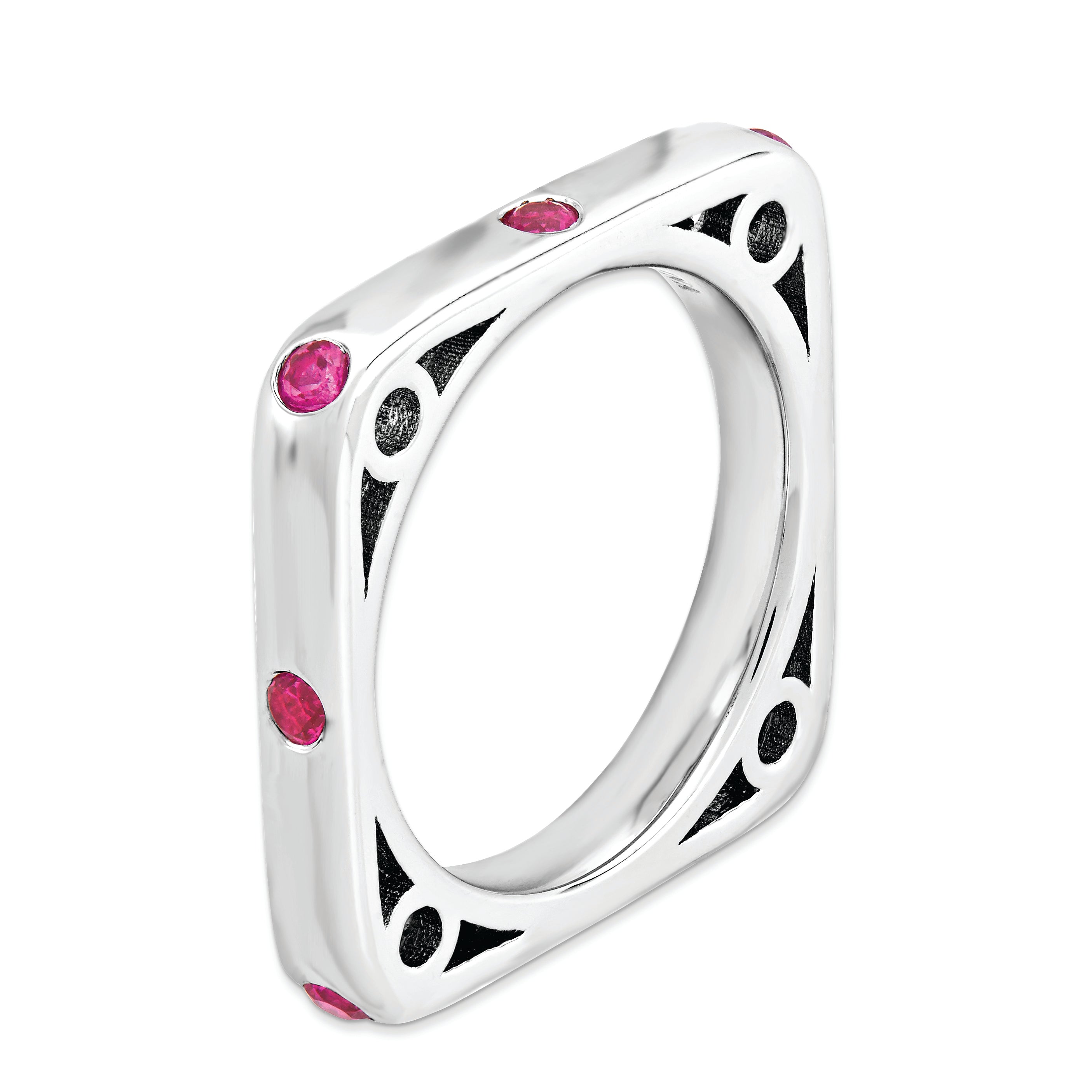 Sterling Silver Stackable Expressions Polished Created Ruby Square Ring