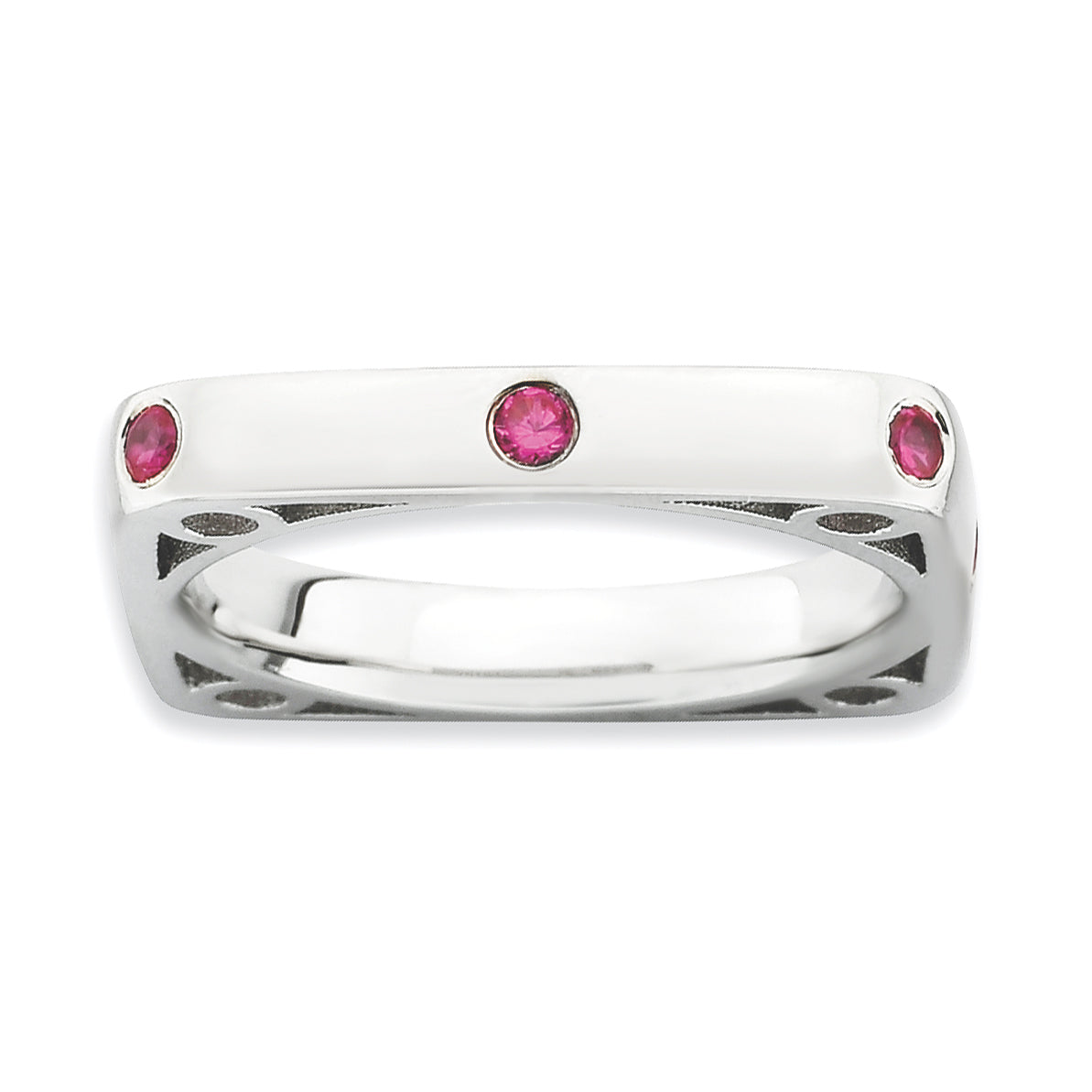 Sterling Silver Stackable Expressions Polished Created Ruby Square Ring