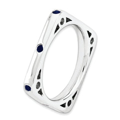 Sterling Silver Stackable Expressions Polished Created Sapphire Square Ring