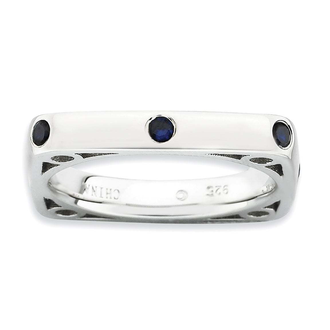 Sterling Silver Stackable Expressions Polished Created Sapphire Square Ring