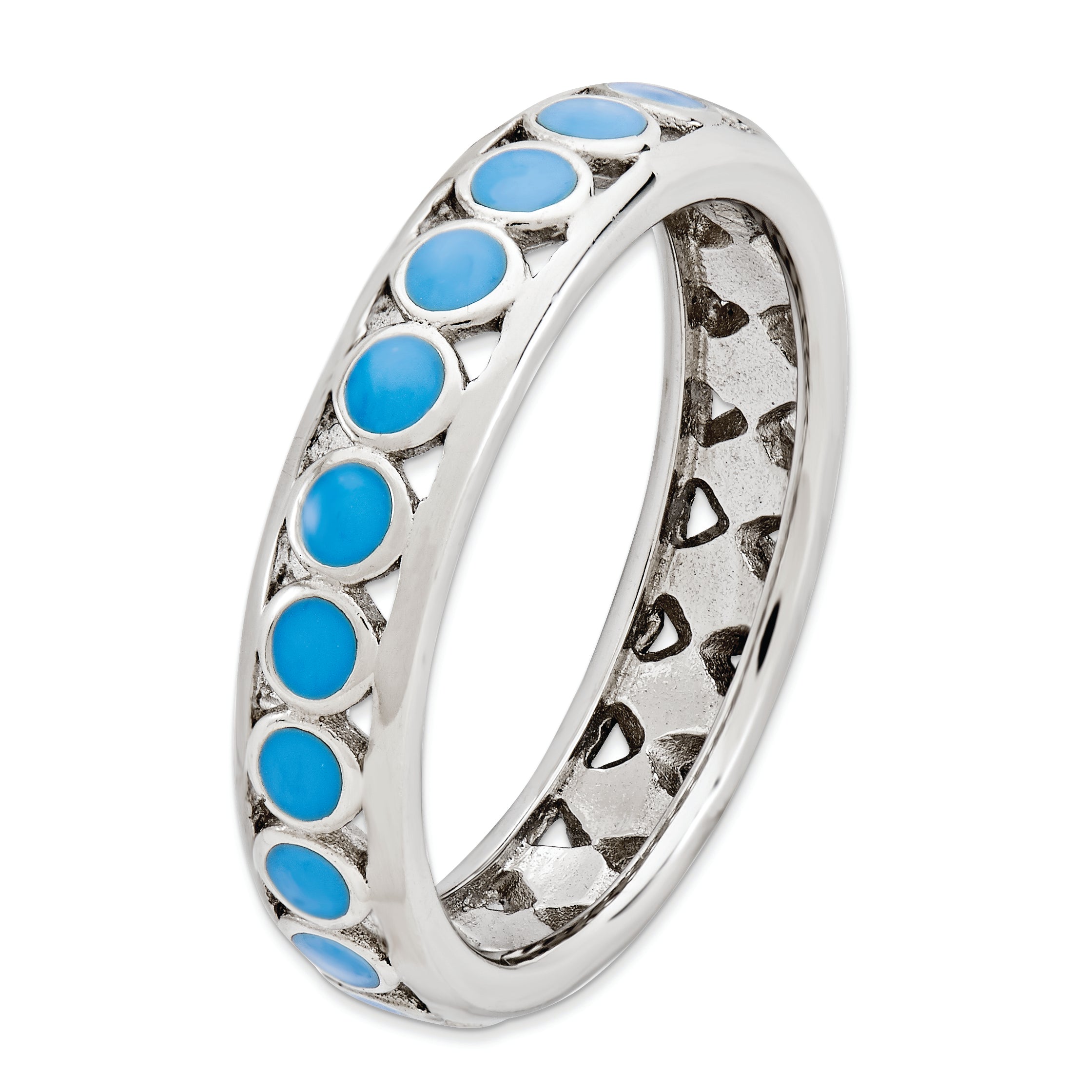 Sterling Silver Stackable Expressions Polished Blue Circles Enameled Ring