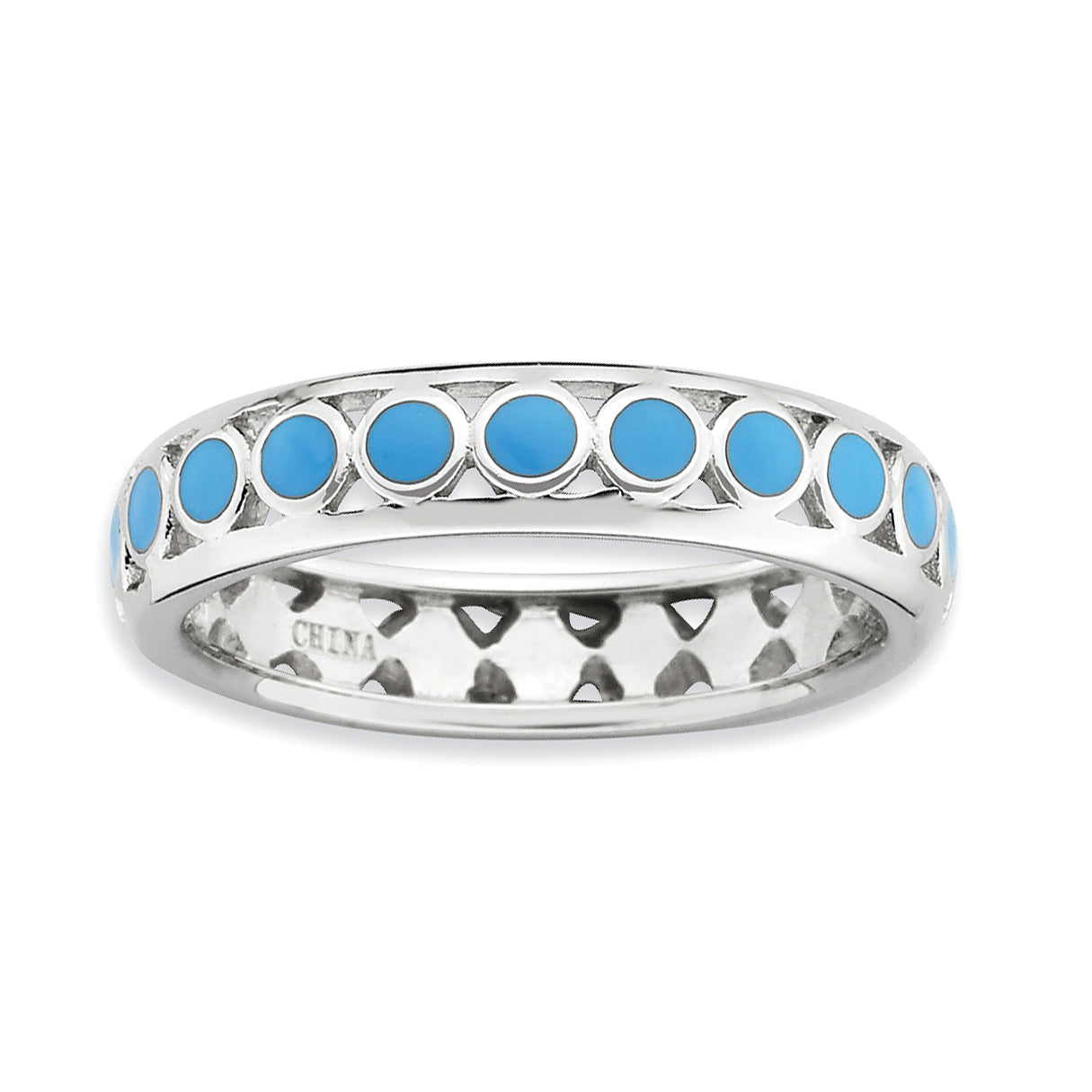 Sterling Silver Stackable Expressions Polished Blue Circles Enameled Ring