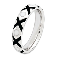 Sterling Silver Stackable Expressions Polished Black/White Enameled Ring