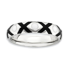 Sterling Silver Stackable Expressions Polished Black/White Enameled Ring