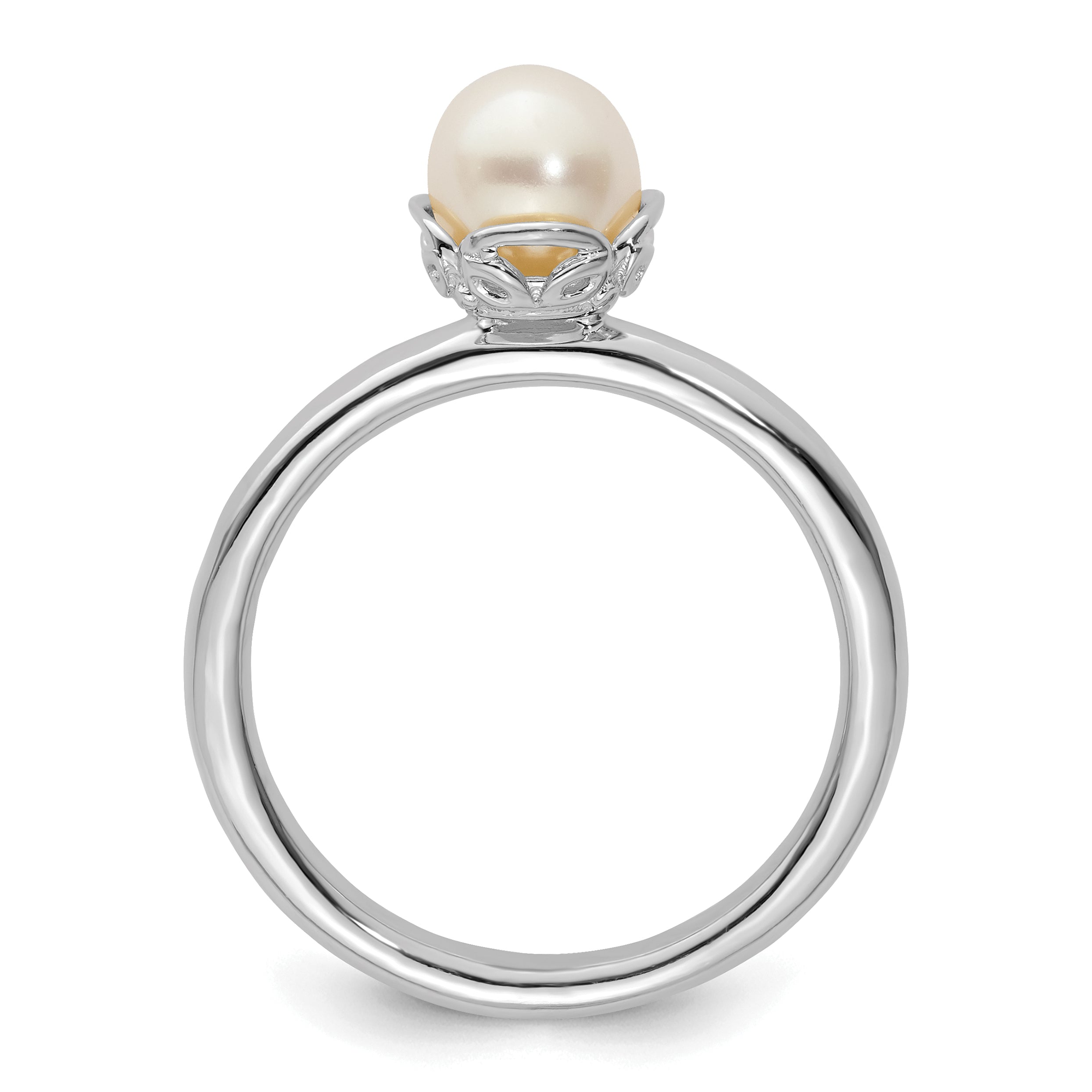 Sterling Silver Stack Exp. Polished White Fresh Water Cultured Pearl Ring