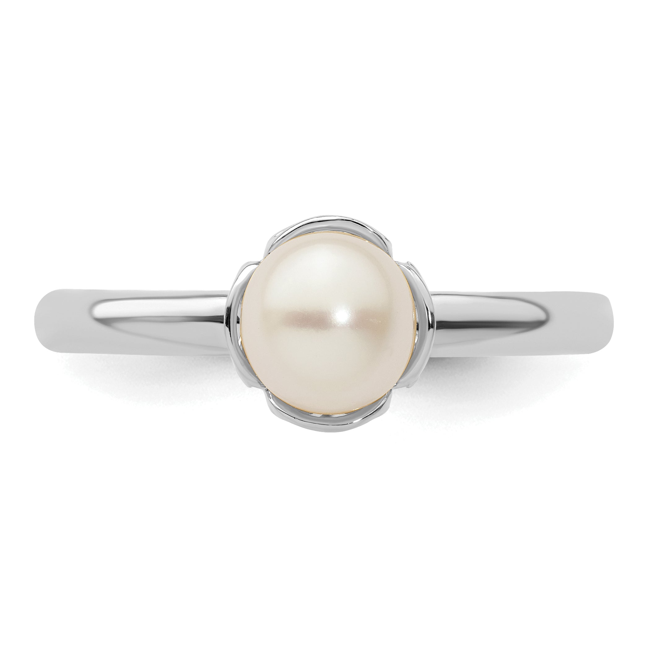 Sterling Silver Stack Exp. Polished White Fresh Water Cultured Pearl Ring