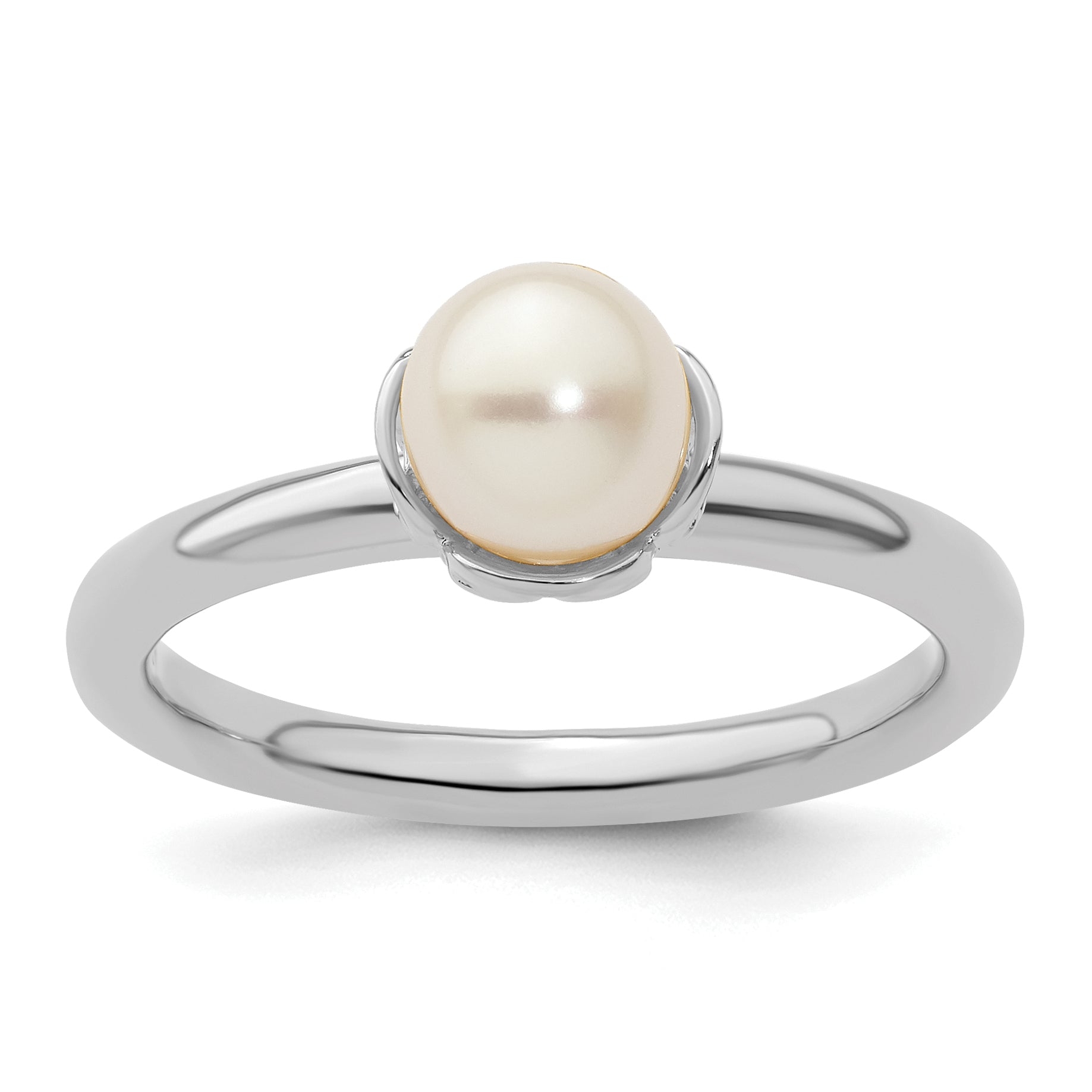 Sterling Silver Stack Exp. Polished White Fresh Water Cultured Pearl Ring