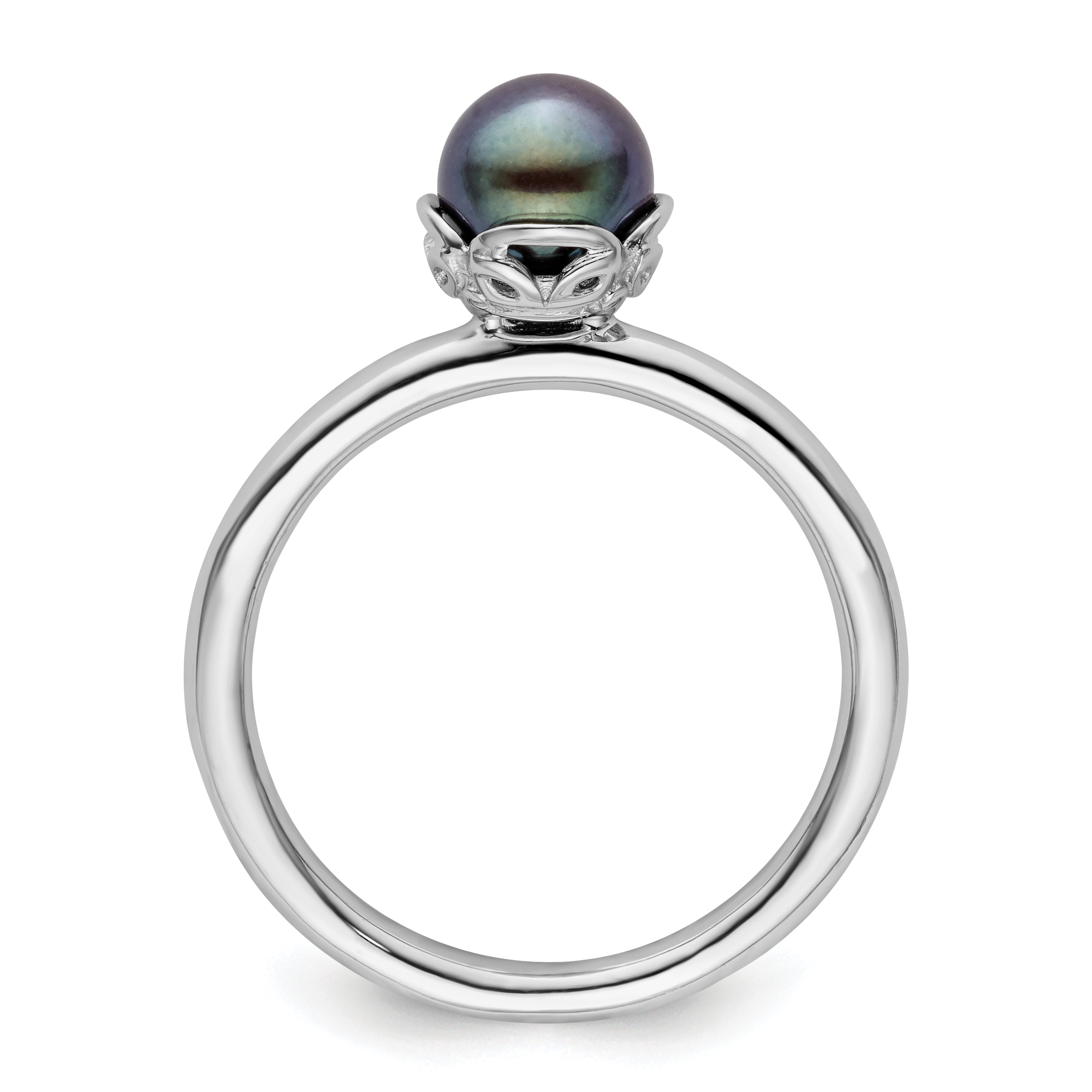 Sterling Silver Stack Exp. Polished Black Fresh Water Cultured Pearl Ring