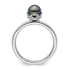 Sterling Silver Stack Exp. Polished Black Fresh Water Cultured Pearl Ring