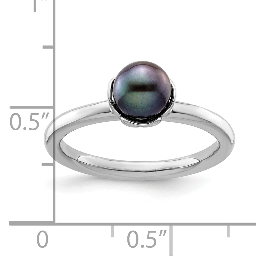 Sterling Silver Stack Exp. Polished Black Fresh Water Cultured Pearl Ring