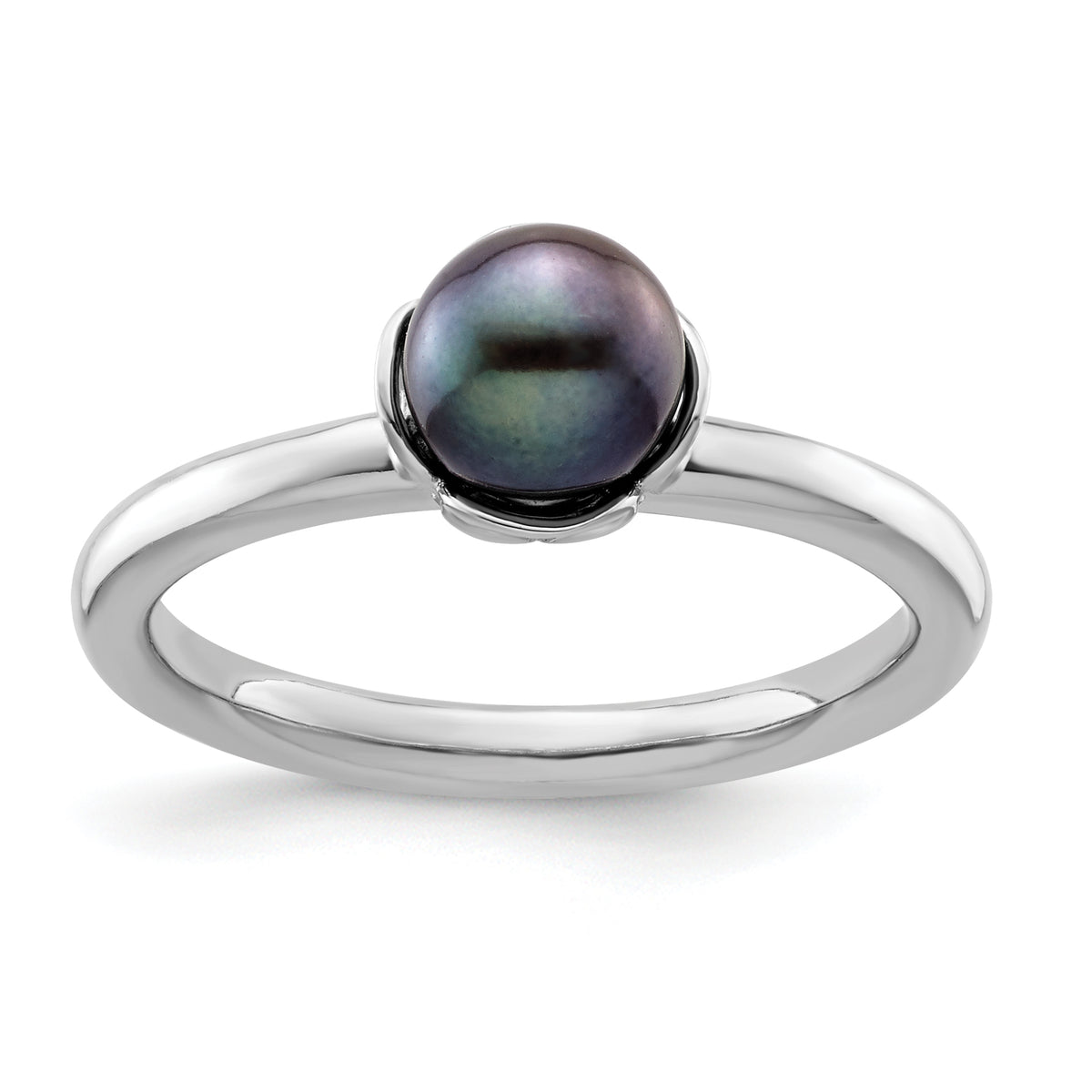 Sterling Silver Stack Exp. Polished Black Fresh Water Cultured Pearl Ring