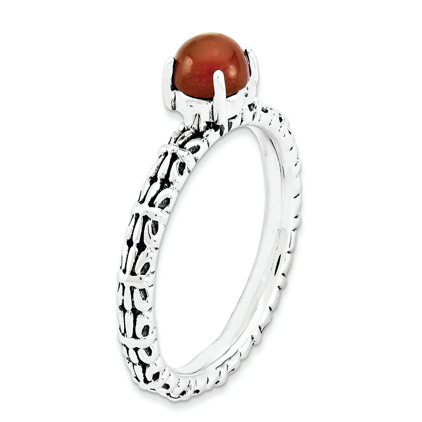 Sterling Silver Stackable Expressions Antiqued Red Agate Ring