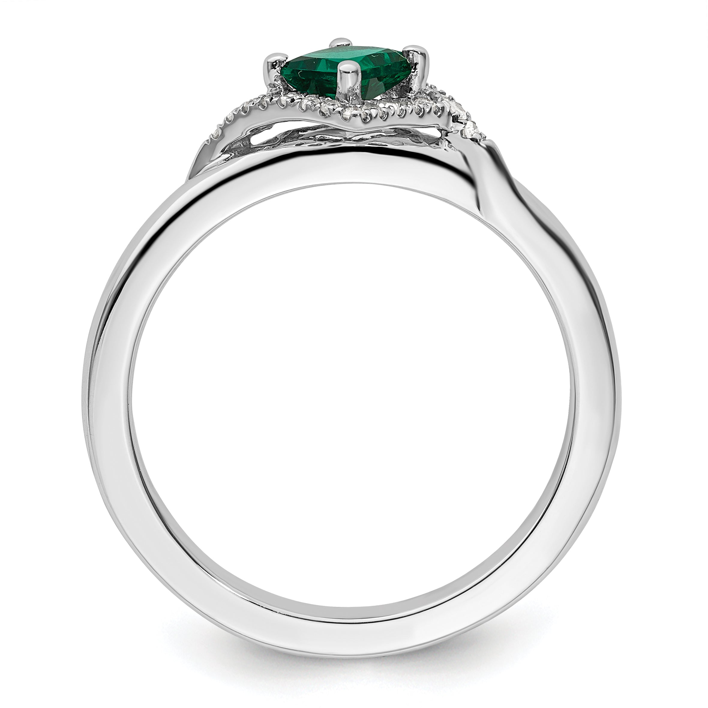 Sterling Silver Stackable Expressions Polished Cr. Emerald & Dia Ring