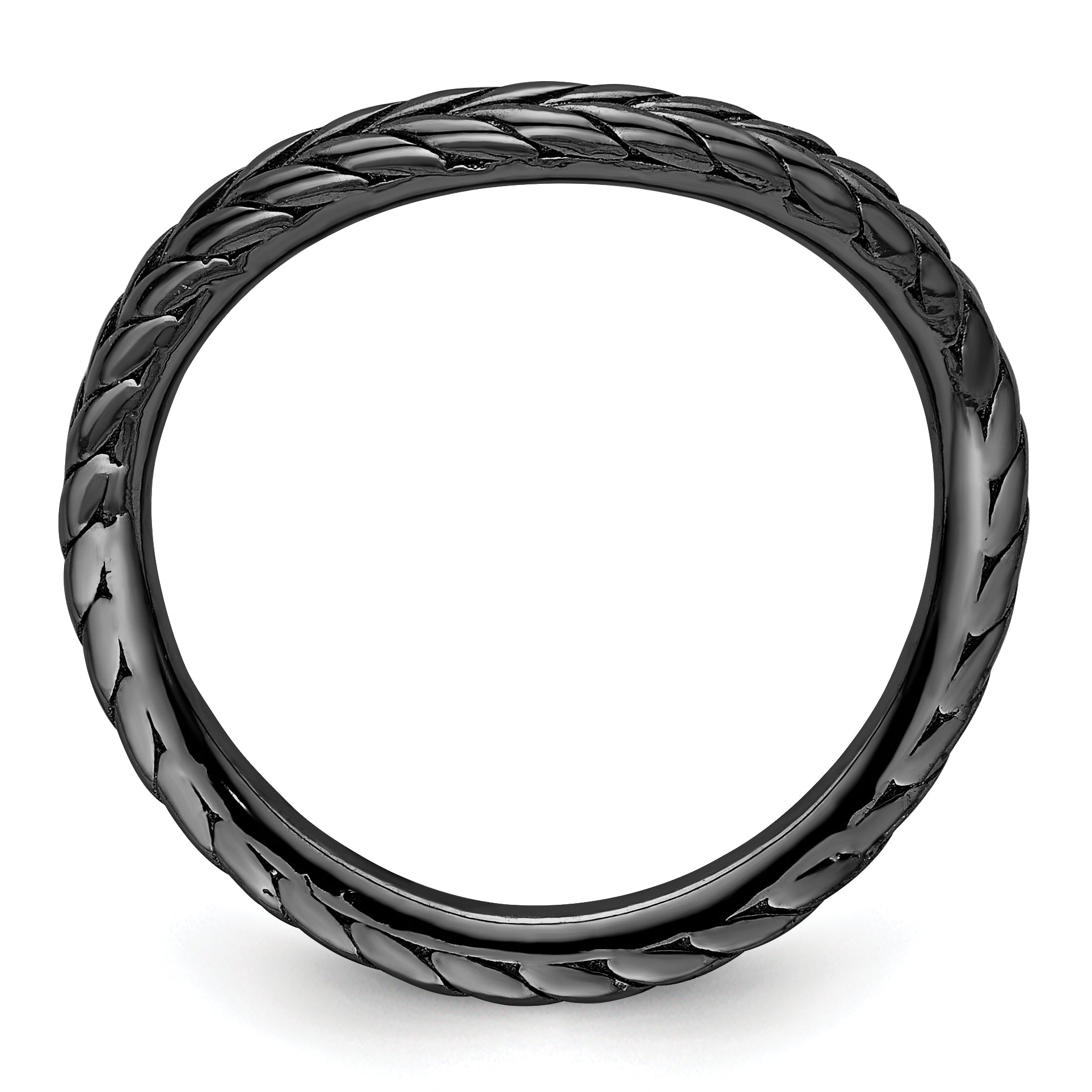 Sterling Silver Stackable Expressions Polished Black-plated Wave Ring