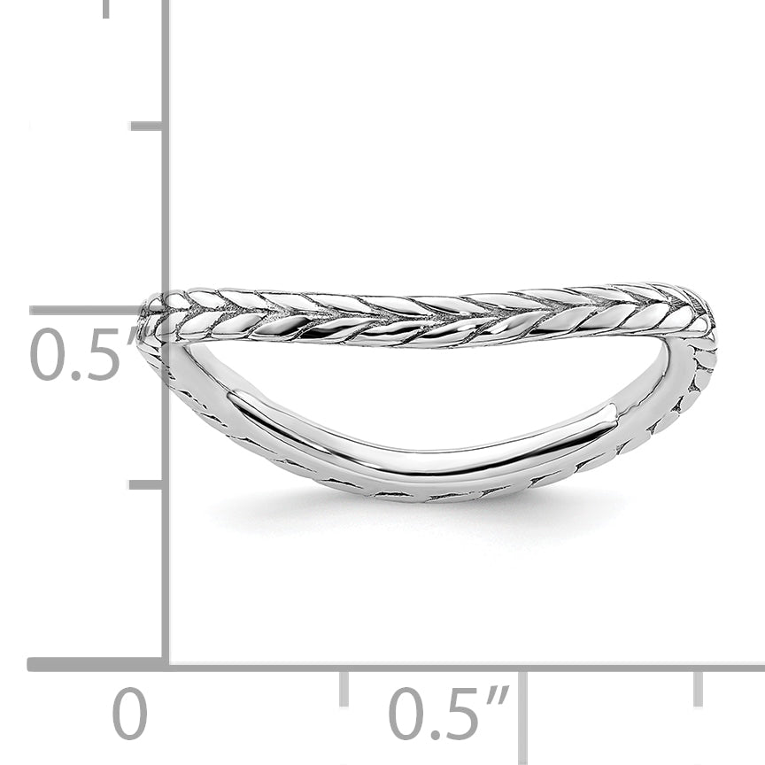 Sterling Silver Stackable Expressions Polished Rhodium-plated Wave Ring