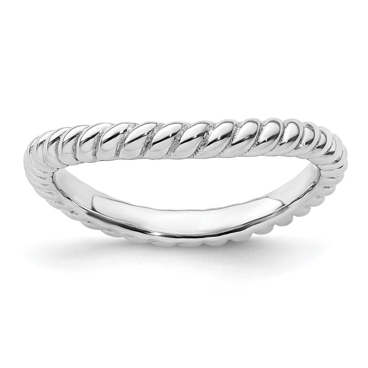 Sterling Silver Stackable Expressions Polished Rhodium-plate Wave Ring