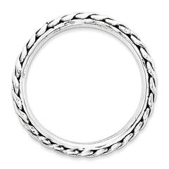 Sterling Silver Stackable Expressions Polished Rhodium-plate Wave Ring