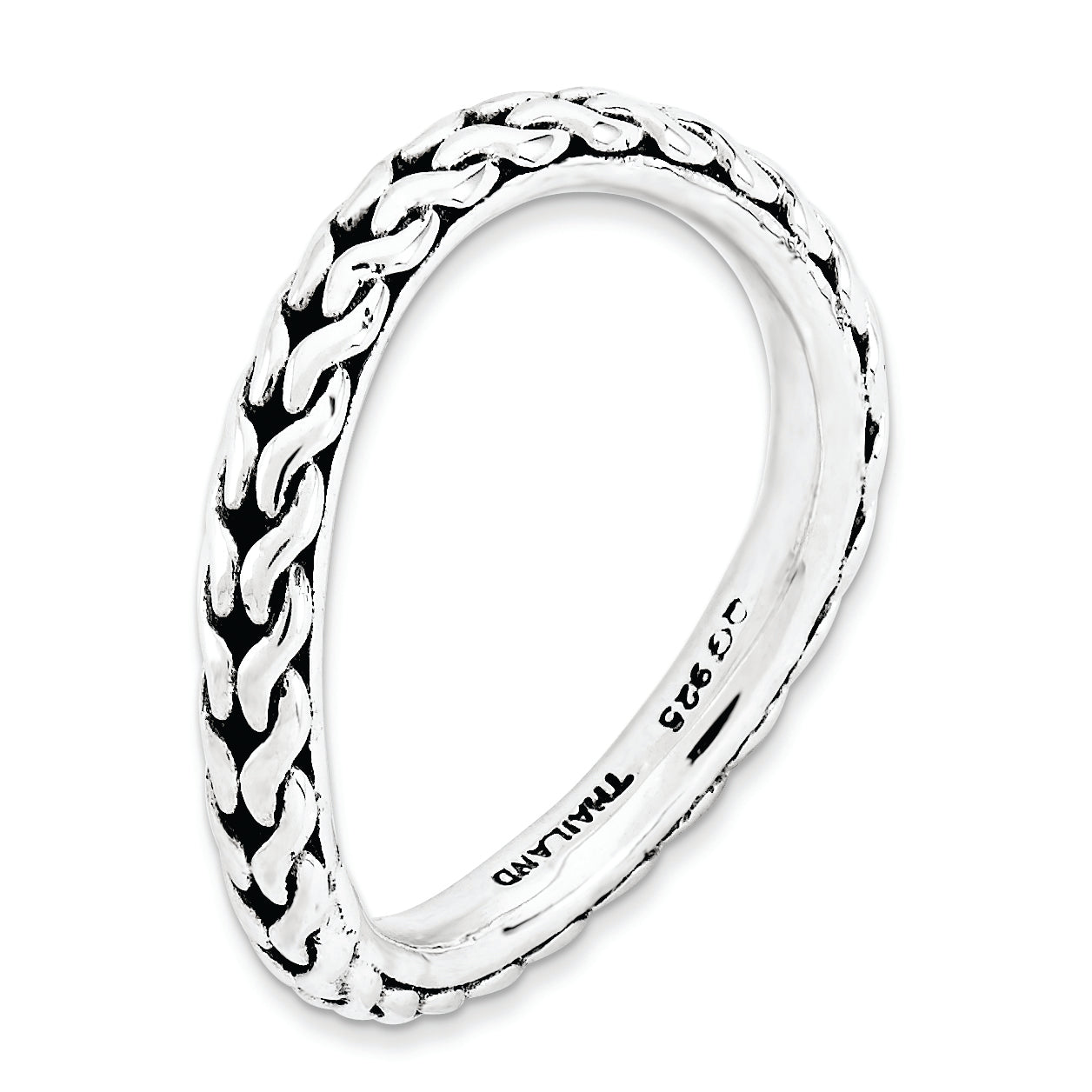 Sterling Silver Stackable Expressions Polished Rhodium-plate Wave Ring