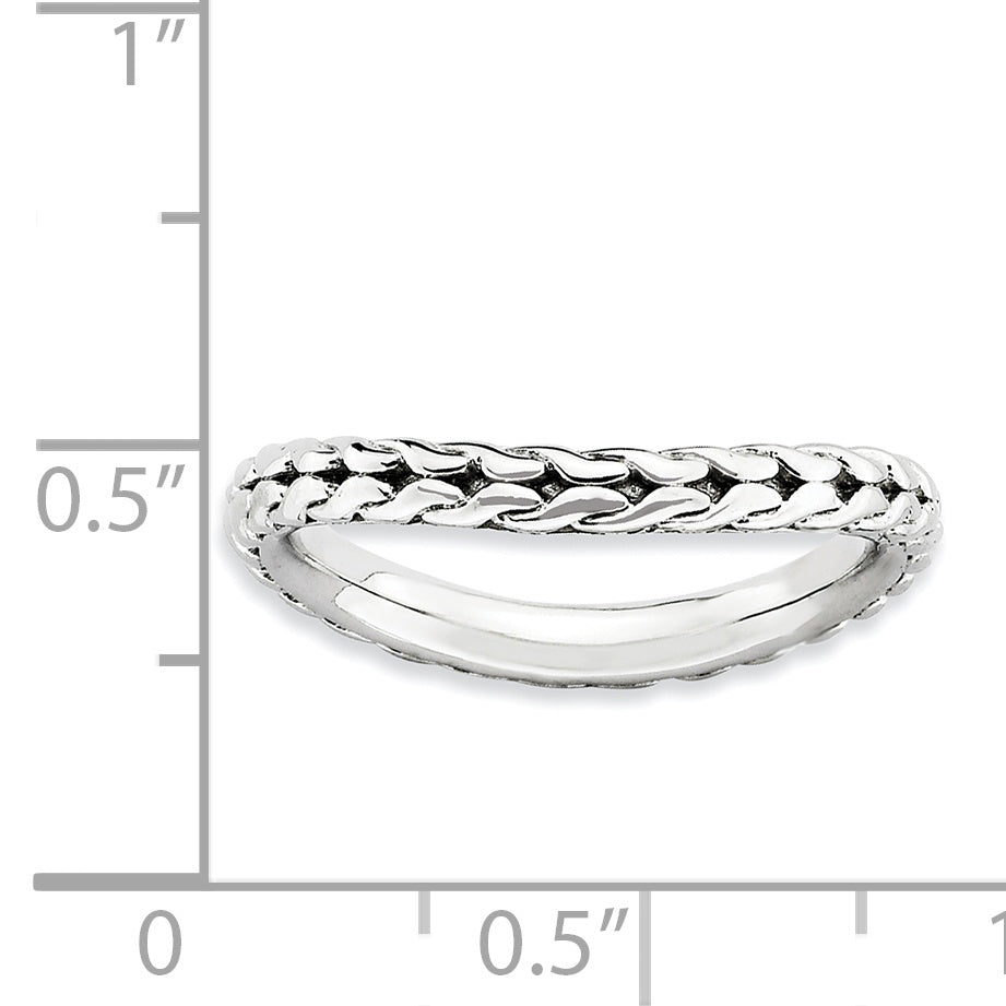 Sterling Silver Stackable Expressions Polished Rhodium-plate Wave Ring