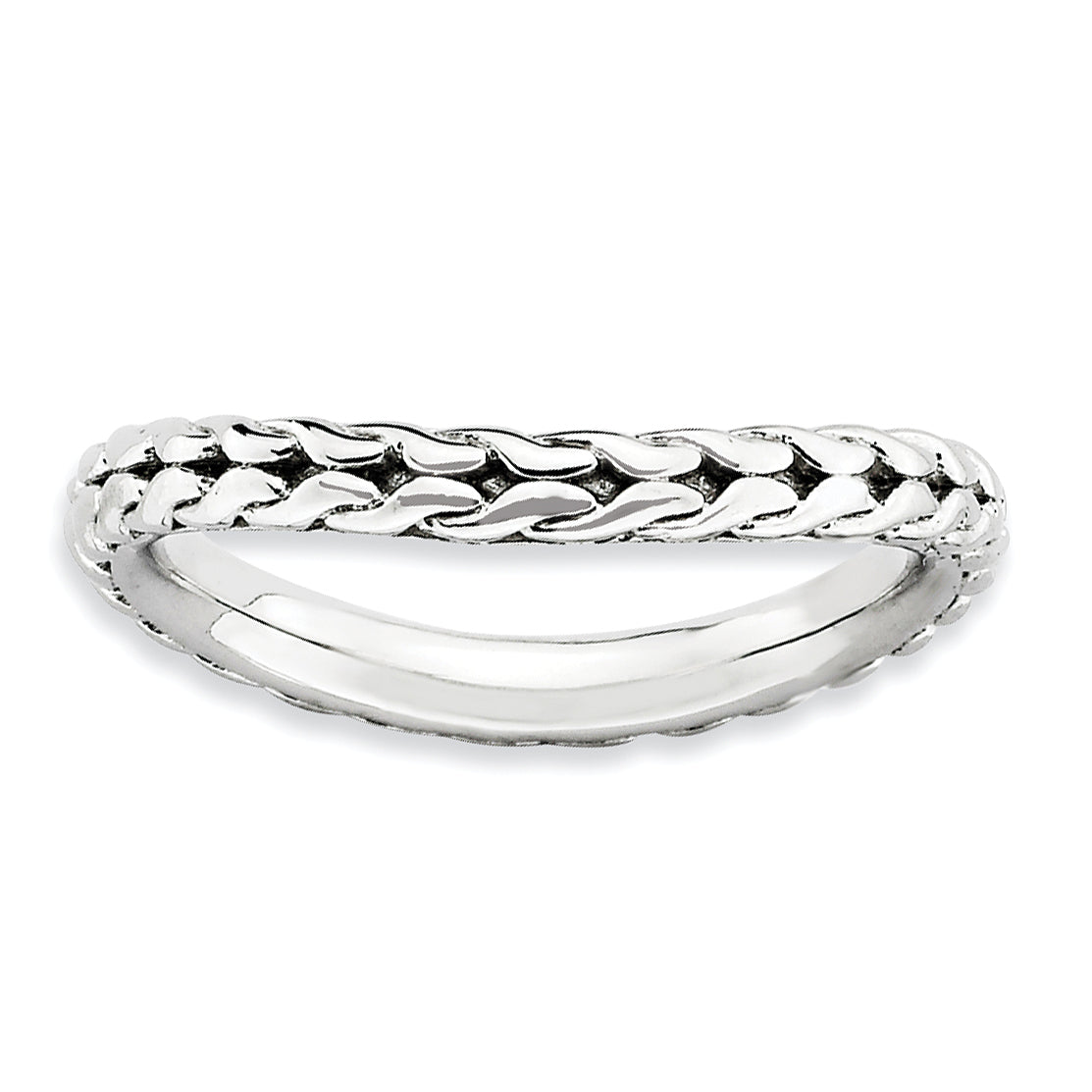 Sterling Silver Stackable Expressions Polished Rhodium-plate Wave Ring