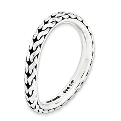 Sterling Silver Stackable Expressions Antiqued Wave Ring