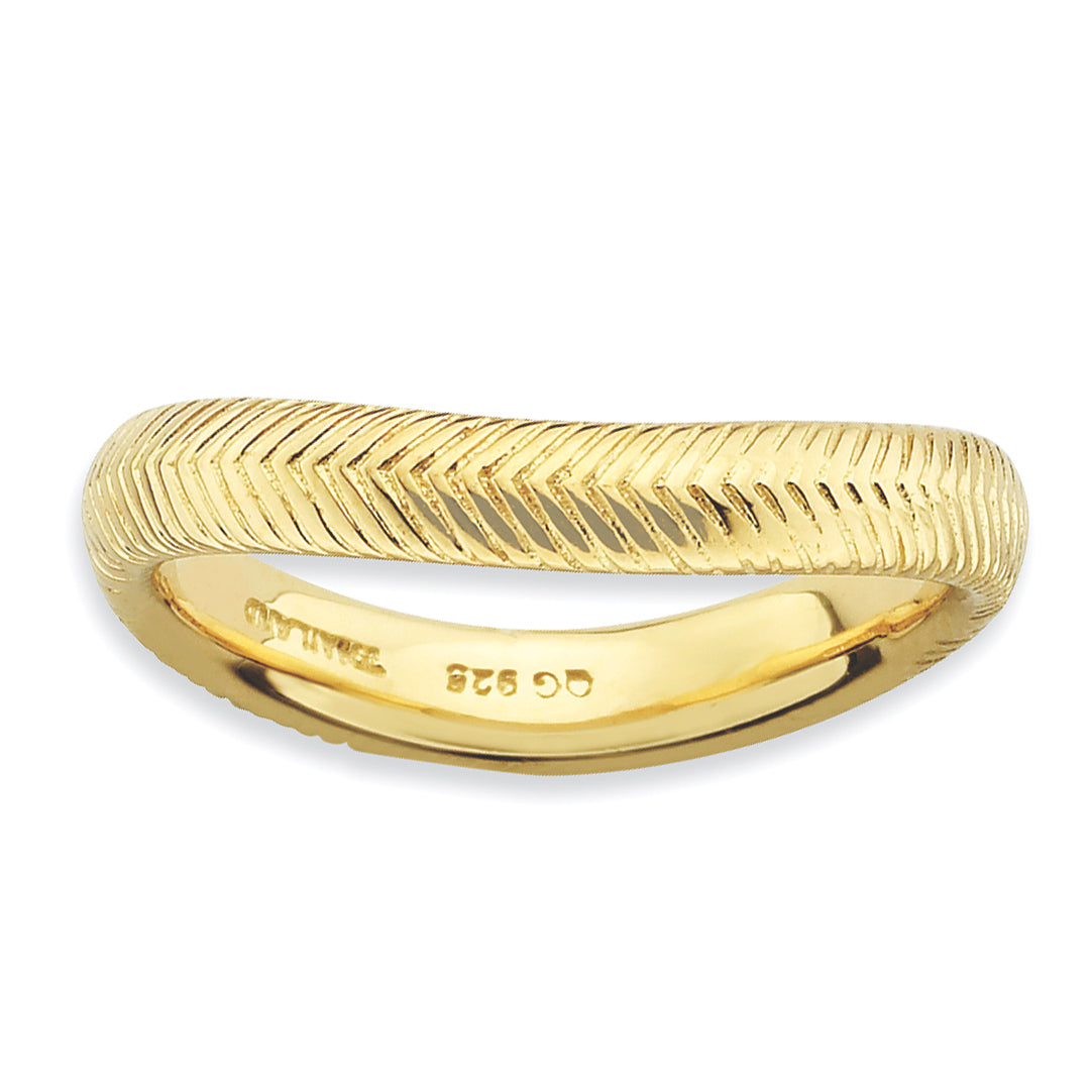 Sterling Silver Stackable Expressions Polished Gold-plate Wave Ring