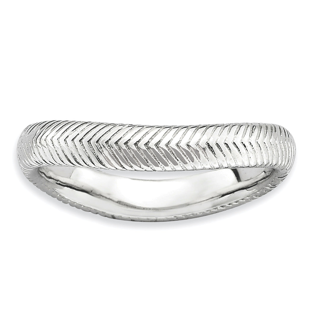 Sterling Silver Stackable Expressions Polished Rhodium-plate Wave Ring