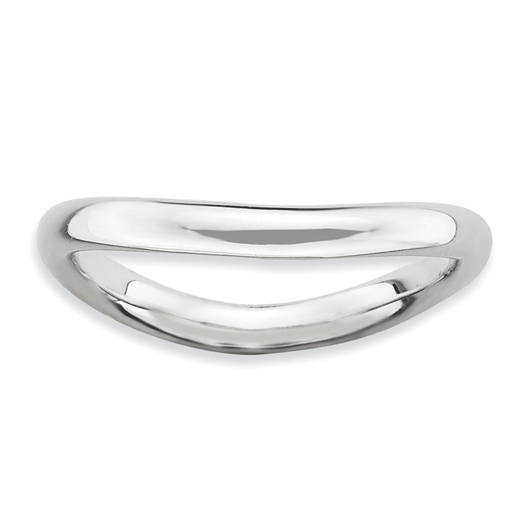 Sterling Silver Stackable Expressions Polished Rhodium-plate Wave Ring