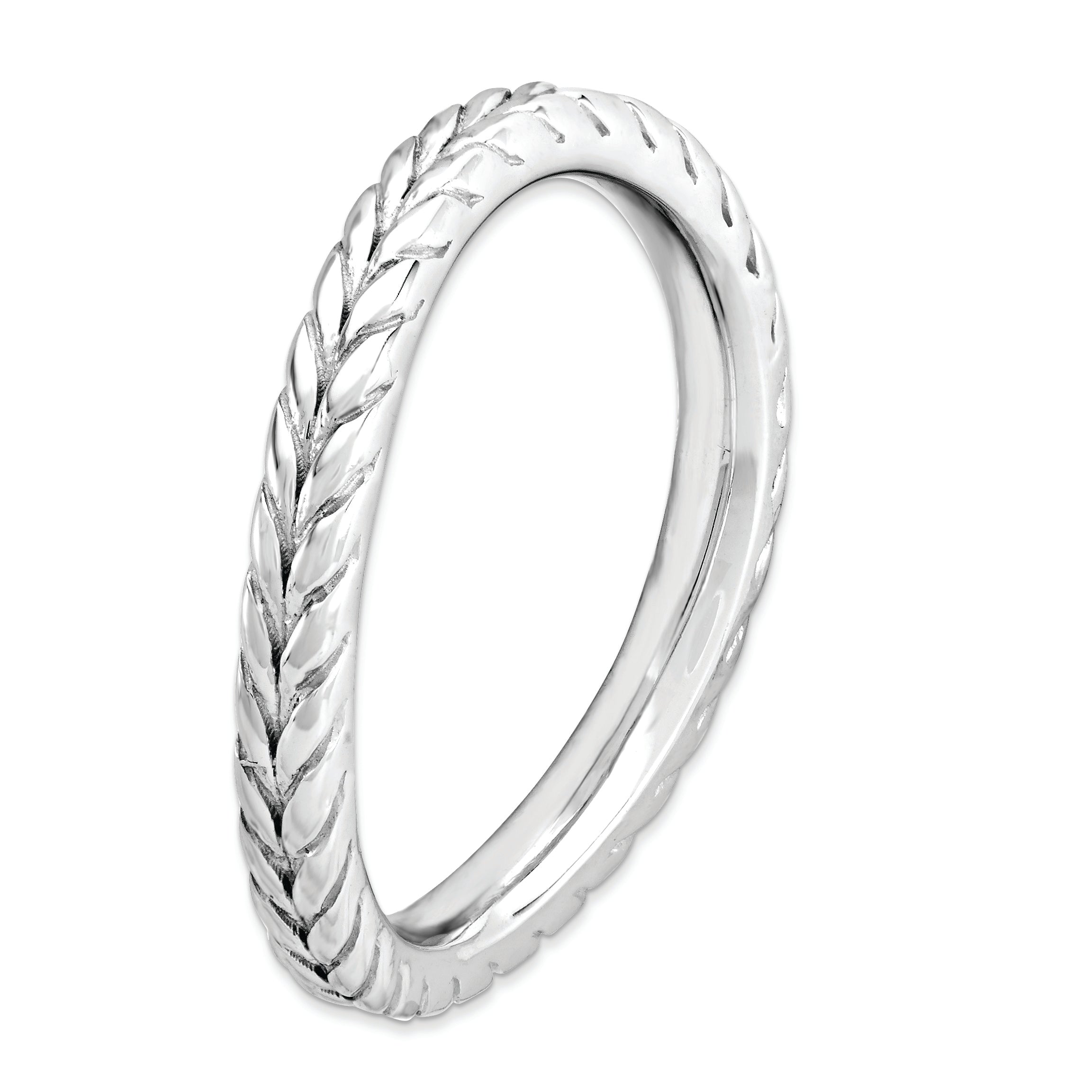 Sterling Silver Stackable Expressions Polished Rhodium-plate Wave Ring