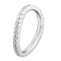 Sterling Silver Stackable Expressions Polished Rhodium-plate Wave Ring