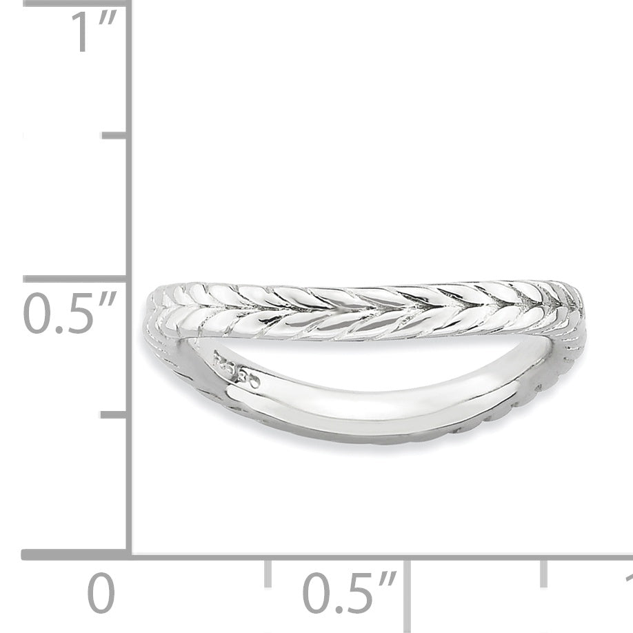 Sterling Silver Stackable Expressions Polished Rhodium-plate Wave Ring