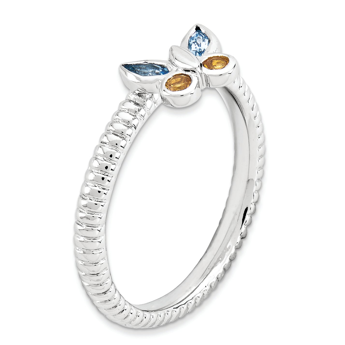 Sterling Silver Stackable Expressions Blue Topaz & Citrine Butterfly Ring