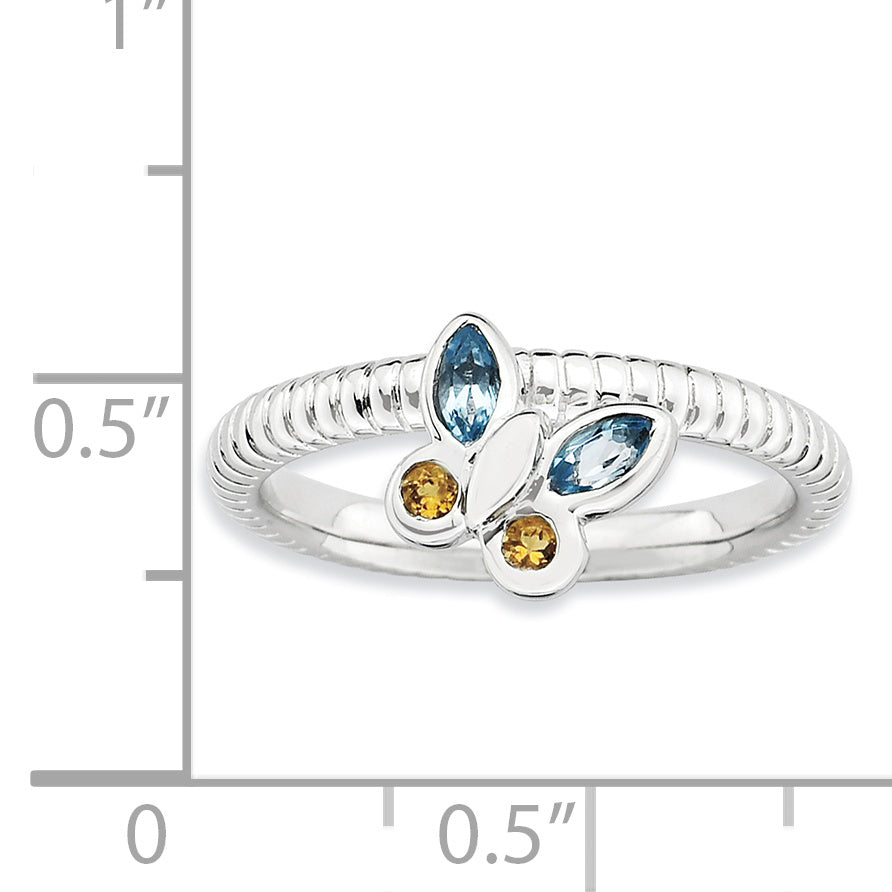 Sterling Silver Stackable Expressions Blue Topaz & Citrine Butterfly Ring