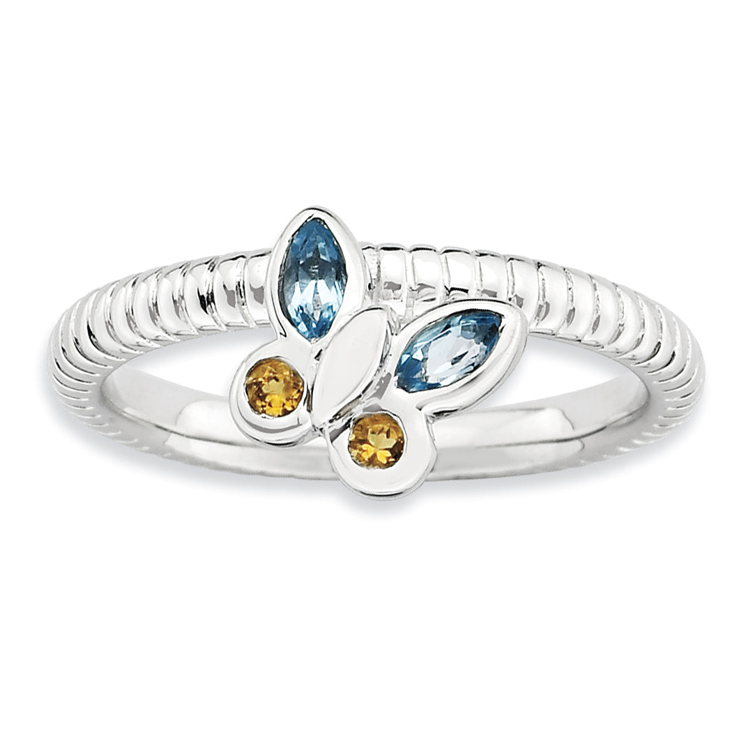 Sterling Silver Stackable Expressions Blue Topaz & Citrine Butterfly Ring