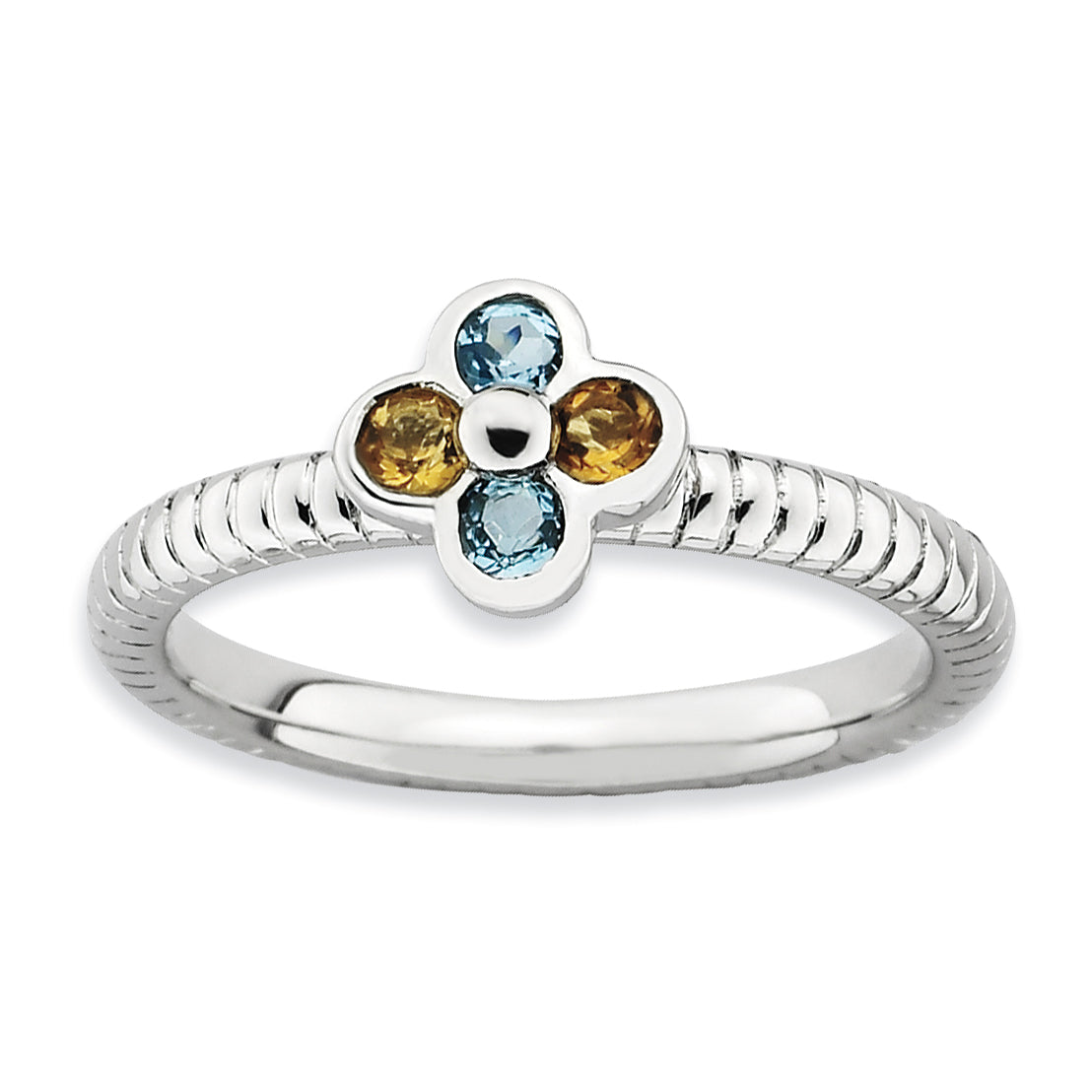 Sterling Silver Stackable Expressions Blue Topaz & Citrine Flower Ring