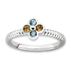 Sterling Silver Stackable Expressions Blue Topaz & Citrine Flower Ring