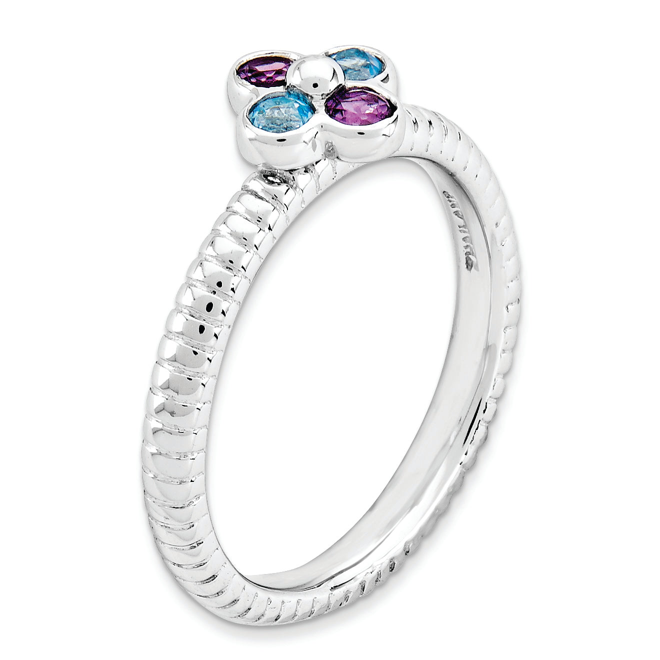 Sterling Silver Stackable Expressions Blue Topaz & Amethyst Flower Ring