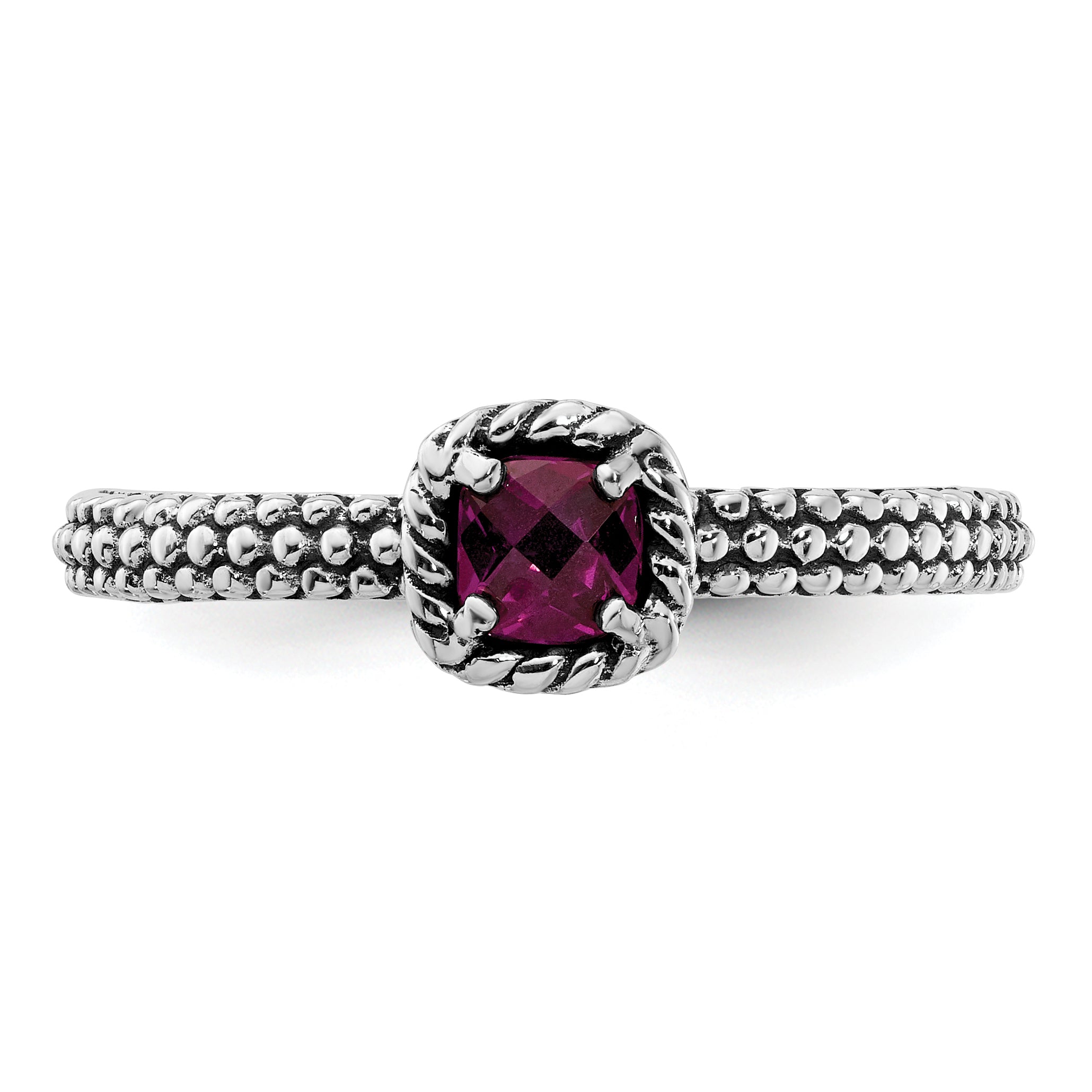 Sterling Silver Stackable Expressions Checker-cut Rhodolite Garnet Ring